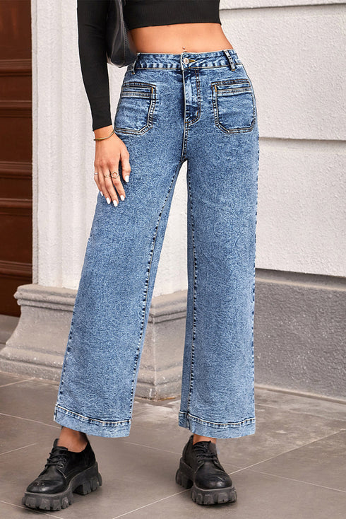 Patch Pocket Straight Leg Loose Fit Jeans